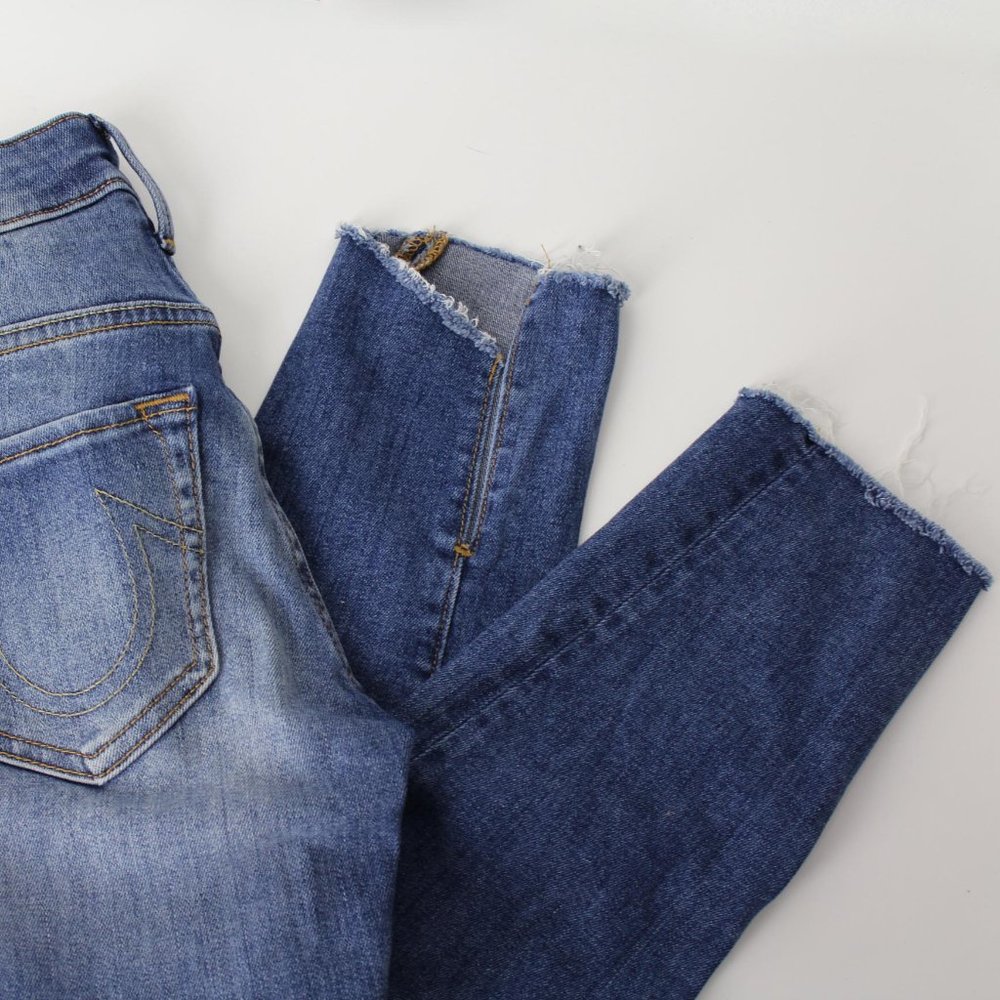 True Religion Halle split hem super skinny distressed jeans blue sz 25 0 - Picture 4 of 14
